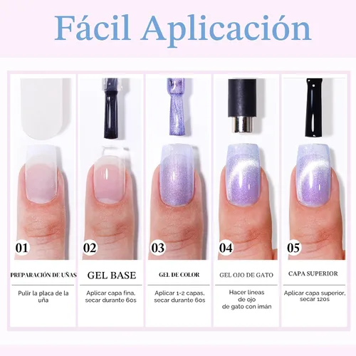 Vista 9 de Double Rhythm Juego de esmaltes de gel de ojo de gato, 6 colores, purpurina brillante con imán, holográfico, reflectante, magnético, UV, kit de arte