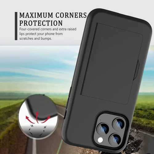 Vista 5 de Funda protectora para iPhone 15 Pro con tarjetero y ranura para tarjeta de crédito, color negro