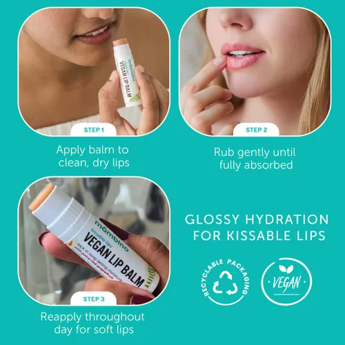 Vista 5 de Mambino Organics Kissable Lips - Bálsamo labial vegano, hidratante labial de pomelo rosa brillante, cuidado labial hidratante a base de plantas