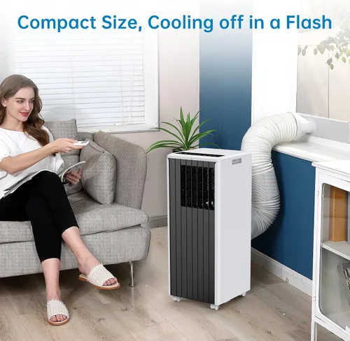 Vista 4 de Aire acondicionado portátil de 8000 BTU, aire acondicionado portátil 4 en 1 con ventilador, deshumidificador y modo de suspensión, unidades de aire