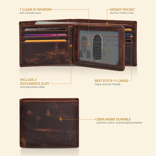 Vista 8 de Carteras RFID delgadas para hombres - Cartera de bolsillo frontal de piel genuina