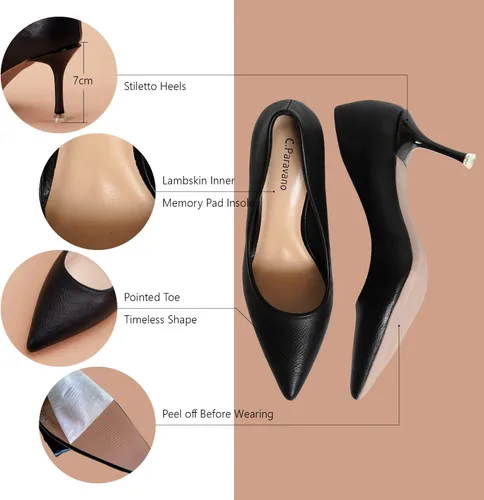 Vista 4 de C.Paravano Zapatos de tacón para mujer Tacón de gatito para mujer Tacón bajo puntiagudo Zapatos de tacón para vestido de boda para fiesta