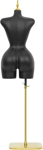 Vista 4 de Torso de maniquí femenino con altura ajustable y base de metal para exhibición de ropa en tienda minorista (Negro, L)