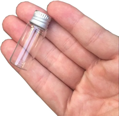 Vista 2 de Botella sellada de vidrio transparente transparente de 0.1 fl oz con tapa de aluminio de tornillo, recipientes de viales pequeños, mini botella