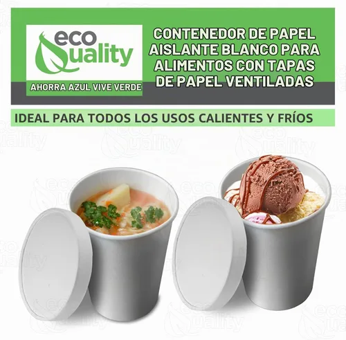 Vista 4 de EcoQuality Recipientes desechables de papel blanco para sopa de 32 onzas con tapas, paquete de 100