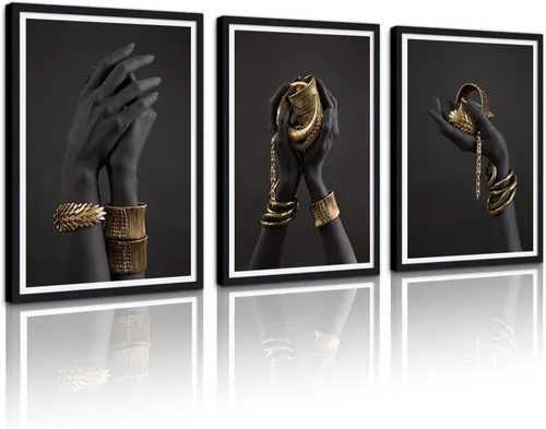 Vista 49 de MAMAGO Lienzo decorativo para pared, pintura de belleza dorada y negra, fotos de mujeres africanas, hermosos pósteres de mujer negra, impresiones