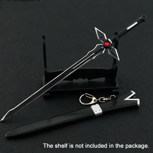 Vista 5 de FAYAIALO 8.7 pulgadas SAO Kirito Elucidator Dark Repulsor Espada Mini Metal Katana Samurai Espada Modelo Llaveros Colección Regalo