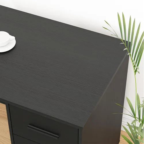 Vista 7 de HSH Escritorio negro en forma de L con cajones, escritorio de esquina con Roble negro