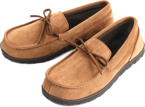 Vista 4 de LazyStep Pantuflas tipo mocasín de microgamuza para hombre, para interiores y exteriores, con espuma viscoelástica cómoda