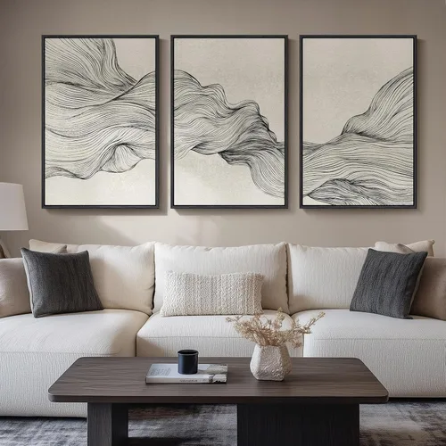 Vista 12 de Arte de pared abstracto moderno enmarcado en blanco y negro, 3 piezas de impresiones en lienzo pinturas obras de arte para paredes, cuadros Negro