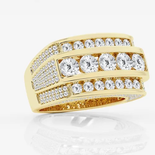 Vista 4 de CUSTOMIZE JEWELS Anillo de boda rectangular de varias filas de diamantes cultivados en laboratorio redondo de 4 13 ctw en oro de 14 k
