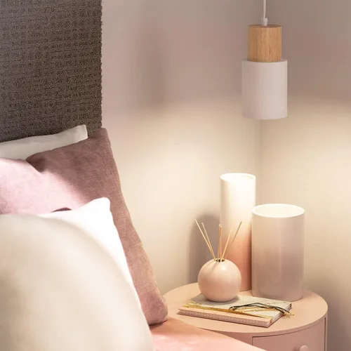 Vista 3 de Pendant lamp in Metal and Wood 1200xØ100 mm Gray E27 Fat Metal Cap Decoration Living Room, Bedroom, Bedroom (Color : Blanco)