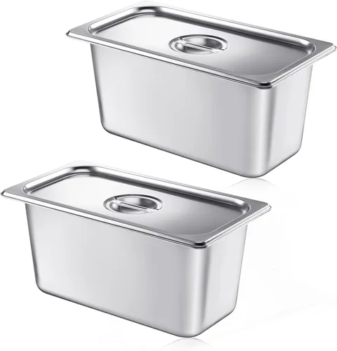 Vista 14 de Mifoci Paquete de 2 sartenes de vapor de acero inoxidable con tapa, 1/2 de tamaño x 4 pulgadas de profundidad, suministros de restaurante