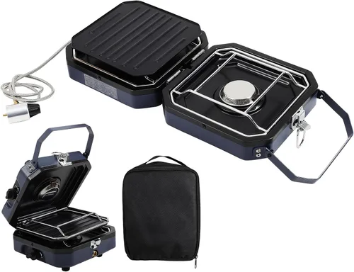 Vista 9 de Dollate Estufa de camping de 2 quemadores con bolsa de transporte, estufa de propano portátil de 16000 BTU para camping, estufa de camping plegable