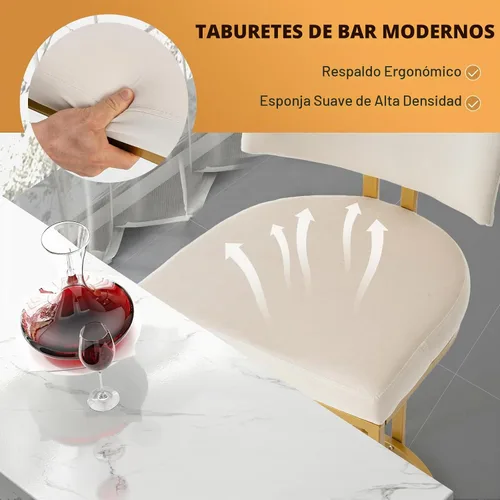 Vista 4 de Modern Barrel - Juego de 2 taburetes de bar, taburetes de altura de mostrador, taburete de terciopelo de 26 pulgadas con respaldo cómodo, silla