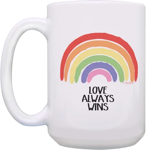 Vista 3 de Taza con diseño de arcoíris Love Always Wins LGBTQA Ally Gifts Gay Pride Gifts Hope - Taza de café de 15 onzas, color blanco
