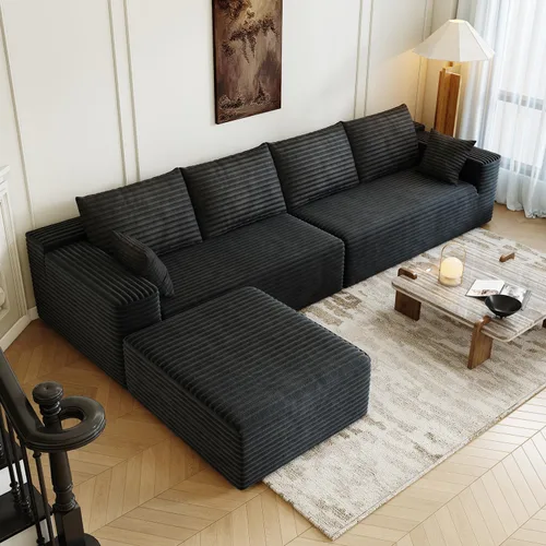 Vista 31 de Sofá modular modular de 139.4 pulgadas, sofás minimalistas en forma de L con diván de asiento medio, moderno sofá convertible de asiento profundo
