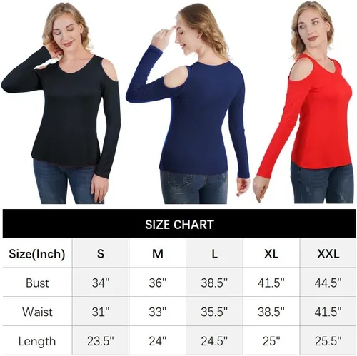 Vista 7 de Camiseta de manga larga con cuello en V y hombros descubiertos para mujer