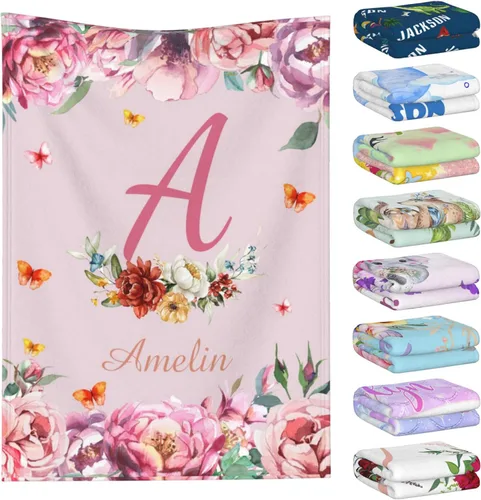Vista 9 de Manta personalizada con nombre para niños y adultos, mantas personalizadas para niñas y niños, manta de franela personalizada con nombre