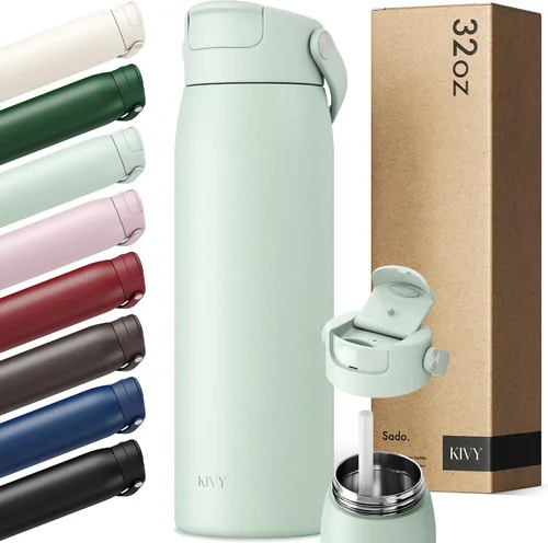Vista 23 de KIVY Botella de agua de acero inoxidable con pajita 24oz - 24h fría 12h Rojo oscuro
