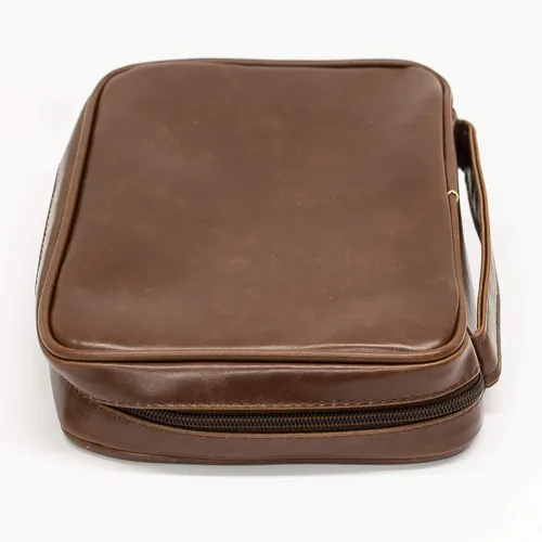 Vista 3 de Funda de piel envejecida para Biblia con bolsillo con cremallera y asa