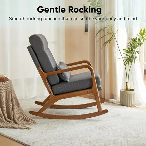 Vista 4 de JOYBASE Mecedora, silla mecedora para guardería, silla mecedora de enfermería, moderna y cómoda con respaldo alto para interiores, sala de estar