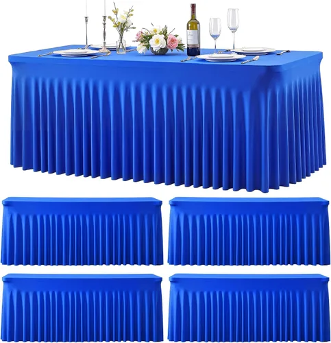 Vista 37 de Manteles de mesa de elastano azul bebé de 6 pies para mesas rectangulares, sin arrugas, rectangular, elástico, ajustable de 6 pies con falda