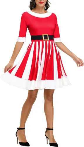 Vista 2 de Ainuno Vestido navideño de bromas para mujer, con estampado rojo y verde, para Navidad