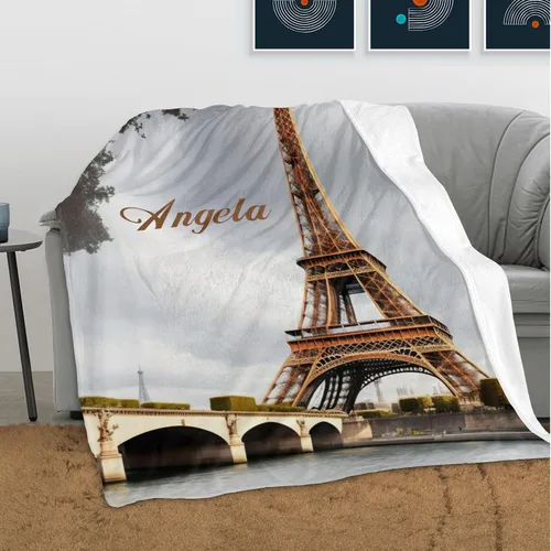 Vista 2 de City Landmark Paris - Manta personalizada con nombre de la Torre Eiffel de 30 x 40 pulgadas