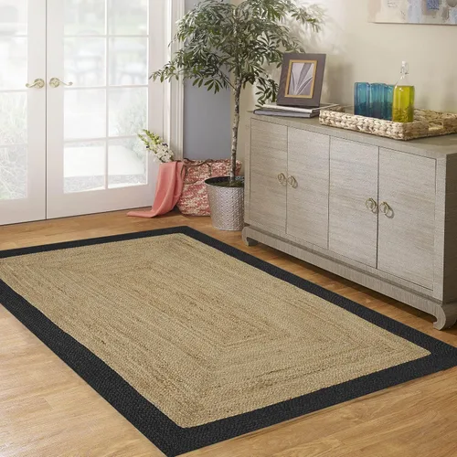 Vista 8 de Fab Habitat Essentials - Alfombra trenzada de color marfil, tejida a mano, fibra natural, suave bajo los pies, yute natural, dormitorio, sala