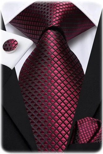 Vista 104 de Hi-Tie Corbata clásica de cachemira para hombre con pañuelo y gemelos a cuadros
