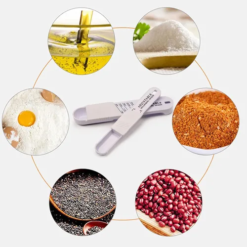Vista 2 de Cuchara medidora ajustable, doble extremo todo en uno, cuchara dosificadora ajustable para hornear, cocinar, polvo, aceite, azúcar, sal (juego de 2)