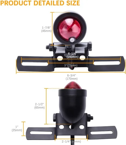 Vista 5 de DREAMIZER Luz trasera de motocicleta negra de 12 V, lámpara de parada de freno con soporte para placa de matrícula compatible con Bobber Chopper