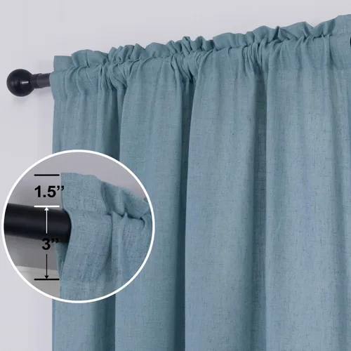 Vista 130 de KOUFALL Juego de 2 cortinas de puerta francesa, cortinas de lino para puerta/ventana, cortina transparente boho para cristal lateral delantero