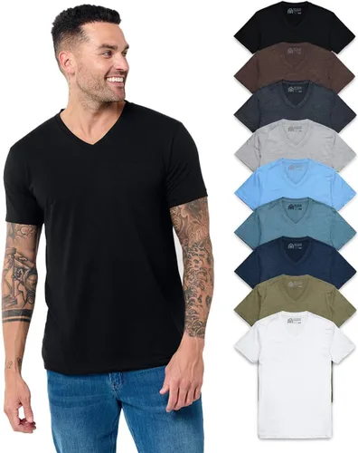 Vista 20 de Camiseta de manga corta con cuello en V para hombre, de algodón suave Sin marca - Blanco
