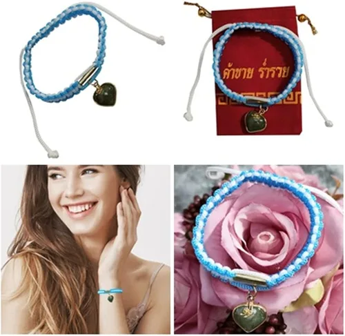 Vista 5 de Pulseras de cuerda ajustable con dije de protección de la suerte hilo espiritual azul corazón moneda que promueve el amor joyería para mujeres