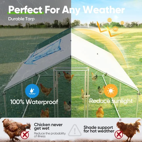 Vista 3 de Quictent - Gallinero de metal grande para más de 30 aves de corral con paño plateado