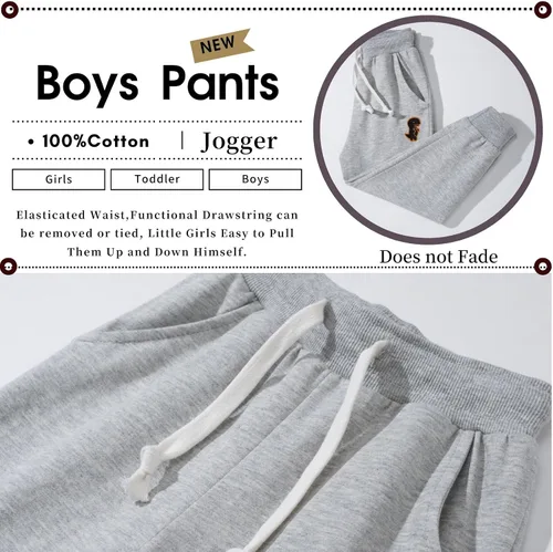 Vista 2 de Boy's 2-Pack Pants, Toddler Cotton Pull on Jogger, Kids Dinosaur Drawstring Elastic Sweatpants