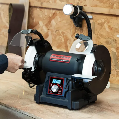 Vista 7 de Bucktool Amoladora de banco de velocidad variable VFD de 8 pulgadas, amoladora de rueda profesional sin tambaleo de potencia 1HP con conmutación