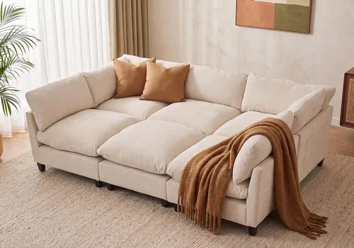 Vista 34 de Iroomy Sofá modular modular de felpilla de gran tamaño, asiento cómodo profundo, sofás de 2 plazas para sala de estar, color beige