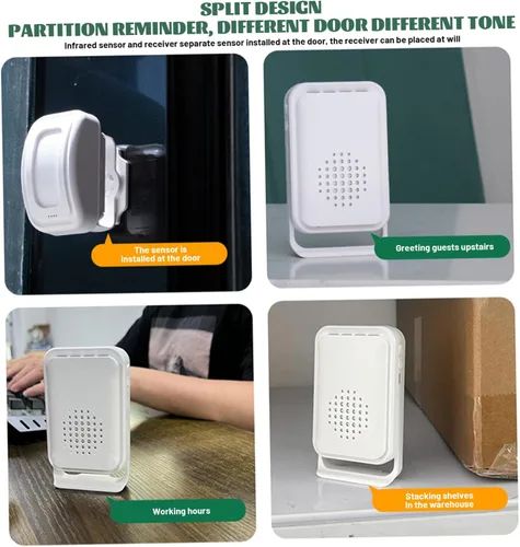 Vista 2 de 1 juego de timbre con sensor de puerta, detector de movimiento, para alerta de entrada de tienda de negocios, indicadores LED inalámbricos