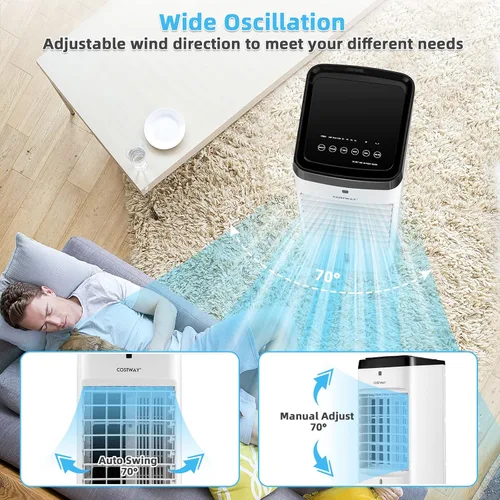Vista 3 de COSTWAY Enfriador de aire evaporativo, 3 en 1 portátil, silencioso y humidificador con control remoto, 4 modos, oscilación de 70°, temporizador