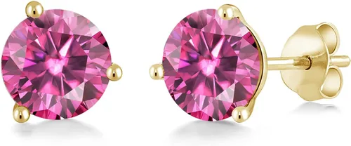 Vista 142 de Gem Stone King Aretes de oro de 14 quilates, 0.236 in, piedra natal redonda, Martini, 3 puntas, aretes de oro para mujer