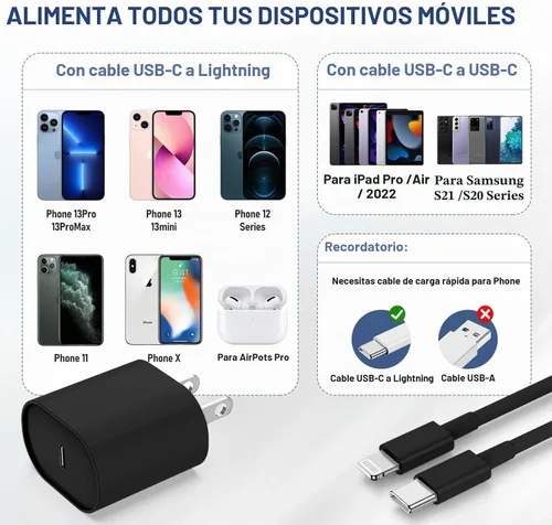 Vista 5 de Essri Cargador Rápido para iPhone 14 13 12 Carga Rápida, Paquete de 2 de 6FT+10FT Cable USB C a Lightning con 20W USB C para Bloque Cargador iPhone