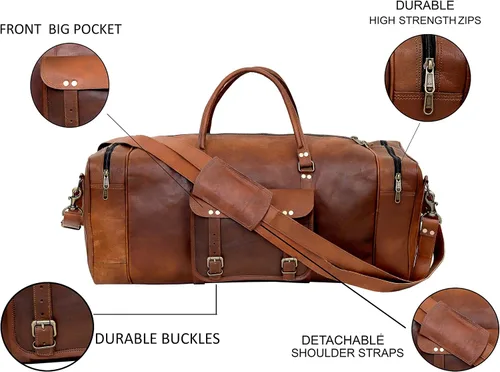 Vista 8 de Bolsa grande de cuero para viaje, 32 pulgadas, de lona, artesanal, para viaje de fin de semana, de noche, gimnasio, deportiva, para hombre y mujer