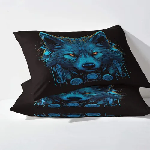 Vista 3 de Sábanas de lobo tamaño individual, sábanas de animales de lobo, sábanas y fundas de almohada estampadas de 3 piezas, sábana bajera ajustable