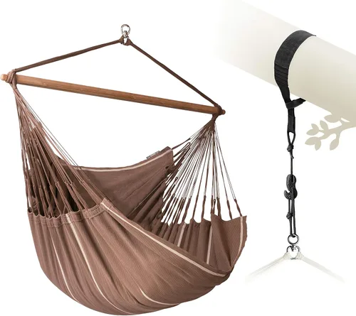 Vista 40 de LA SIESTA® - Silla Hamaca Grande y Cómoda de Algodón Habana & CasaMount - Silla Colgante con Kit de Suspensión para Paredes, Techos y Vigas Café