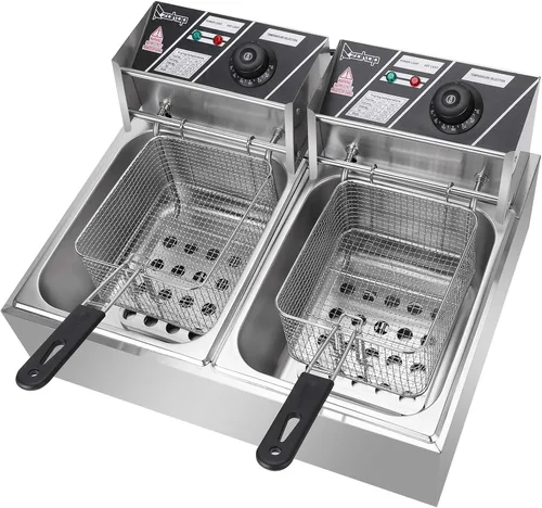Vista 2 de Freidora eléctrica de doble cilindro de acero inoxidable de 110V 12.7QT/12L Enchufe de EE. UU