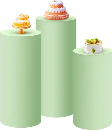 Vista 15 de SaitiMade Juego de 3 fundas para pedestal de cilindro beige, fundas de elastano para decoración de fiestas, bodas o eventos de cumpleaños, solo