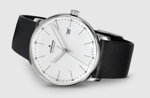 Vista 4 de JUNGHANS Reloj automático Form A Matte Silver Dial Negro Correa de cuero para hombre 0274730.00, Chapado en plata mate, Reloj